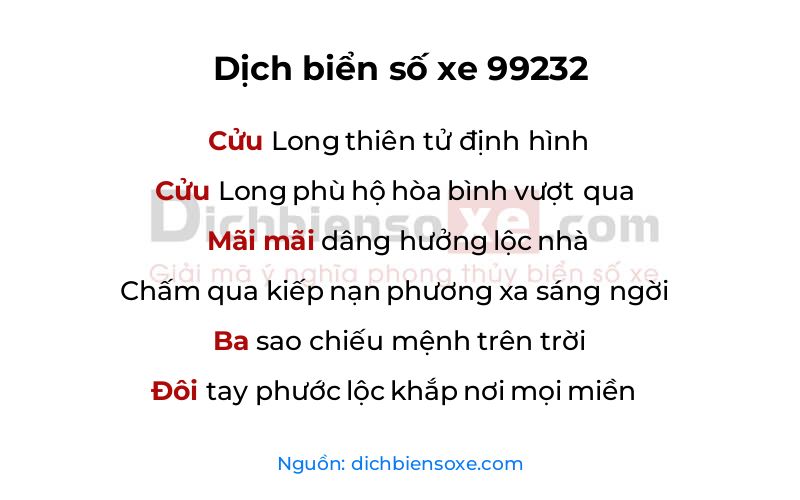 Dịch thơ biển số 99232