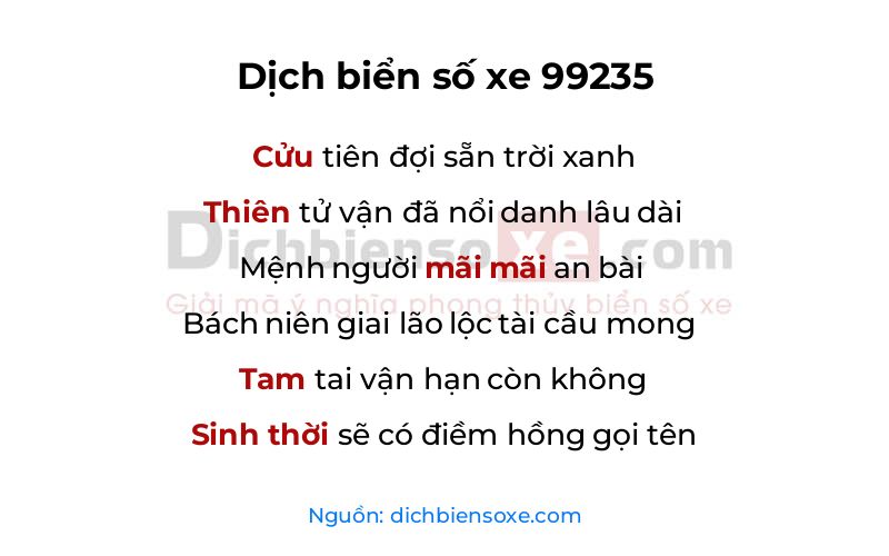 Dịch thơ biển số 99235