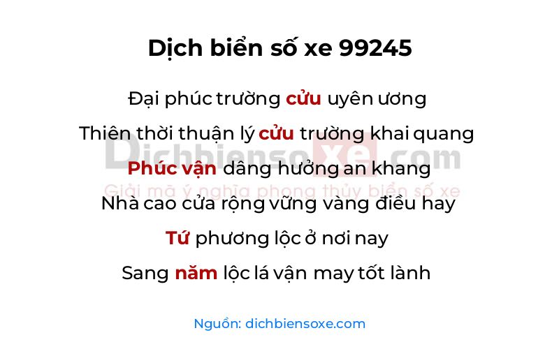 Dịch thơ biển số 99245