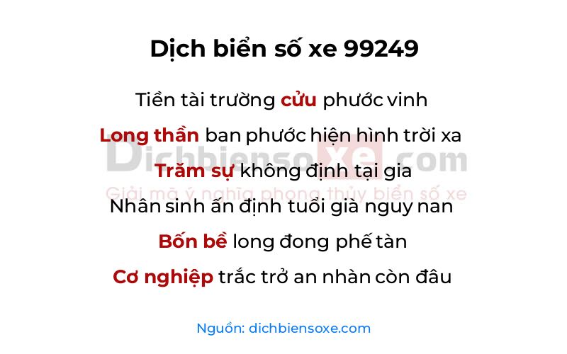 Dịch thơ biển số 99249