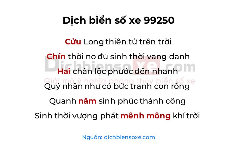 Dịch thơ biển số 99250