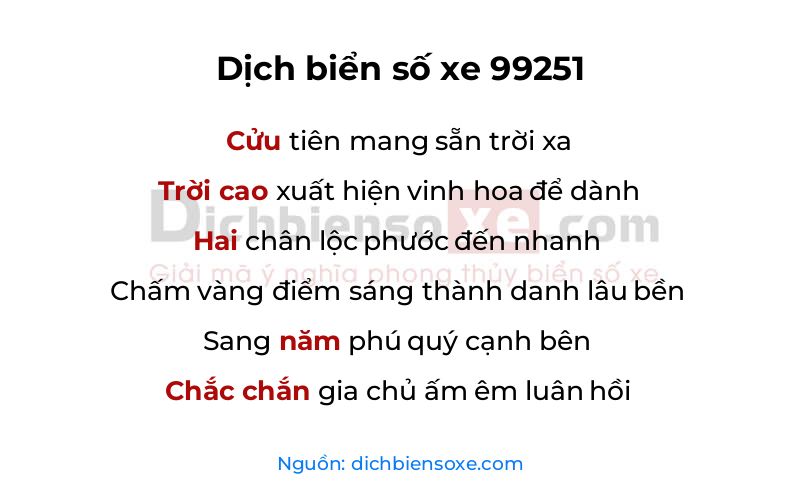 Dịch thơ biển số 99251