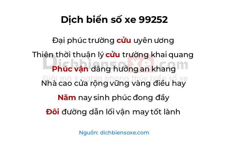 Dịch thơ biển số 99252