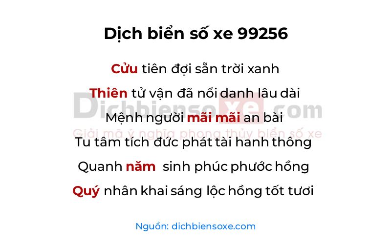 Dịch thơ biển số 99256