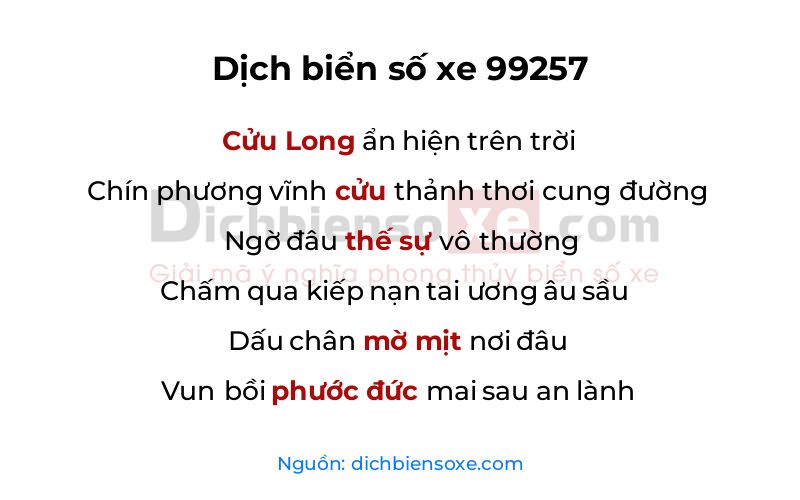 Dịch thơ biển số 99257