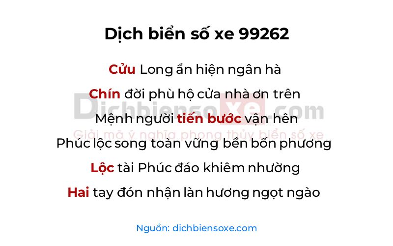Dịch thơ biển số 99262