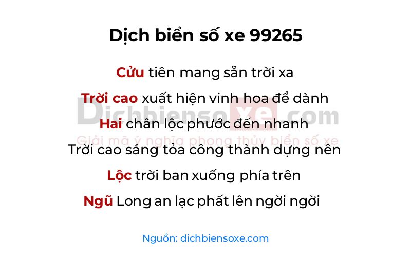 Dịch thơ biển số 99265
