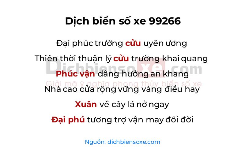 Dịch thơ biển số 99266