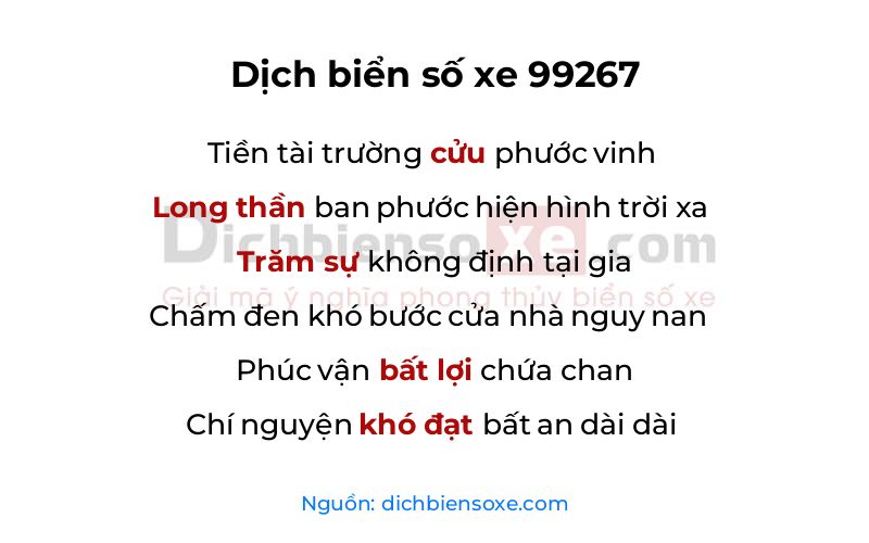 Dịch thơ biển số 99267