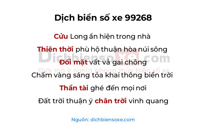 Dịch thơ biển số 99268