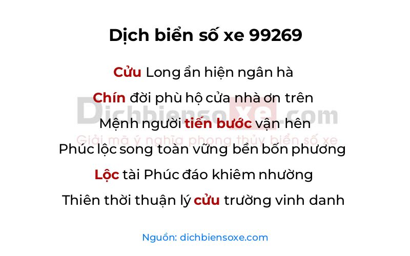 Dịch thơ biển số 99269
