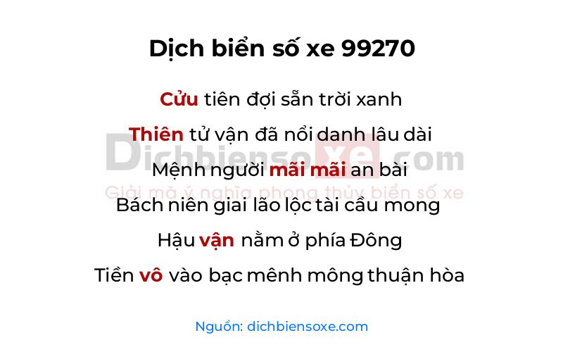 Dịch thơ biển số 99270