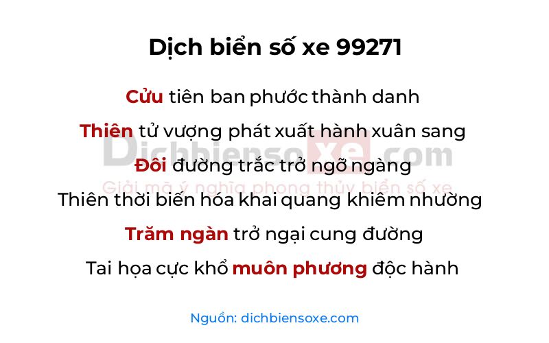 Dịch thơ biển số 99271