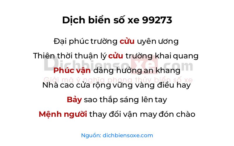 Dịch thơ biển số 99273