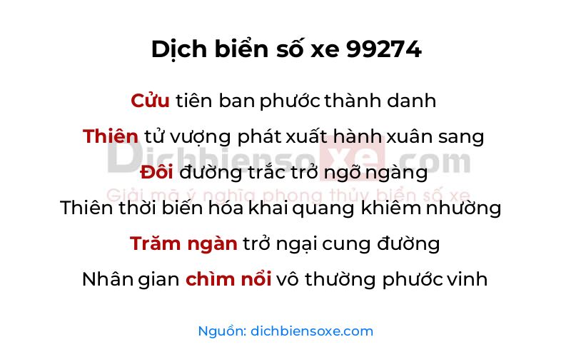 Dịch thơ biển số 99274