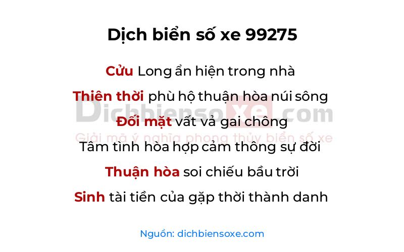 Dịch thơ biển số 99275
