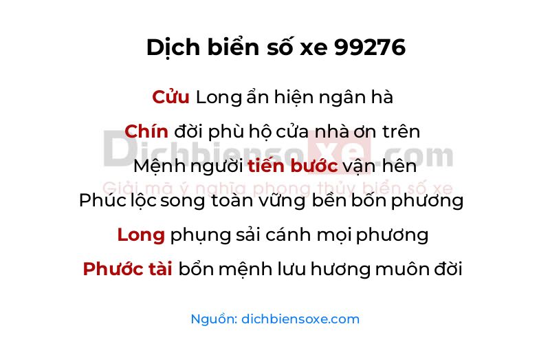 Dịch thơ biển số 99276