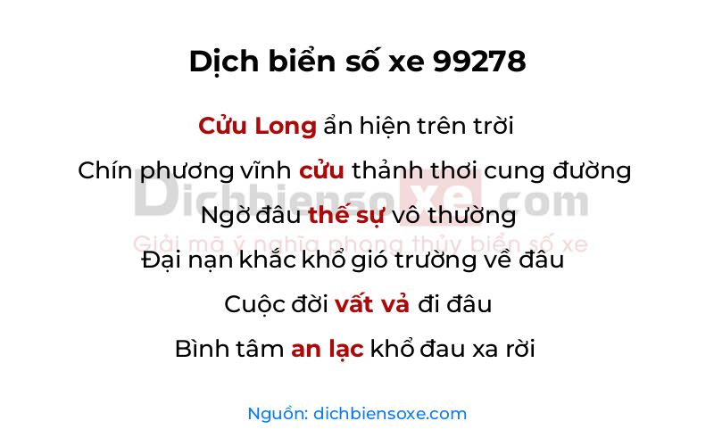 Dịch thơ biển số 99278