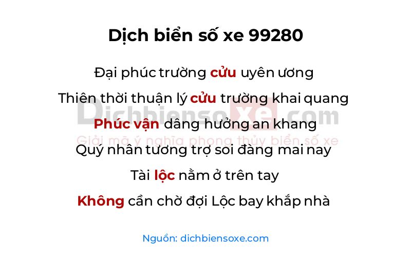 Dịch thơ biển số 99280