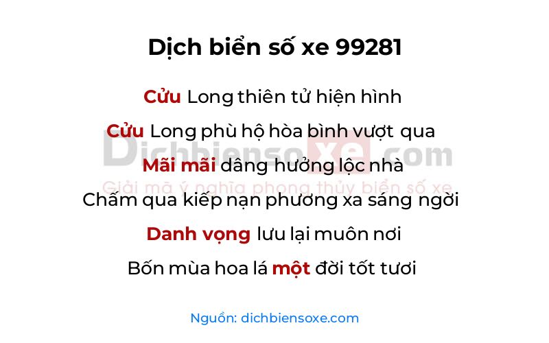 Dịch thơ biển số 99281