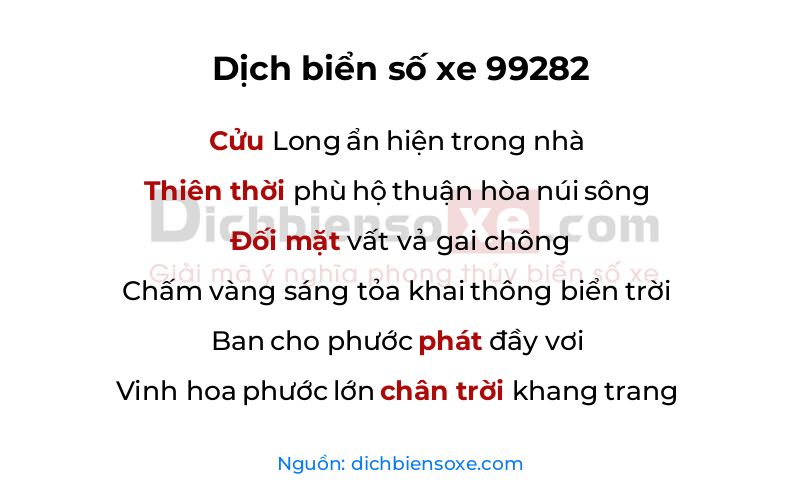 Dịch thơ biển số 99282