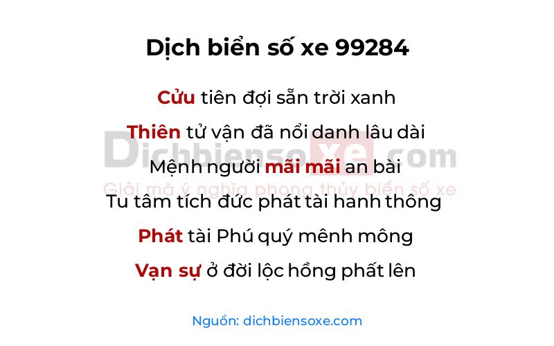 Dịch thơ biển số 99284
