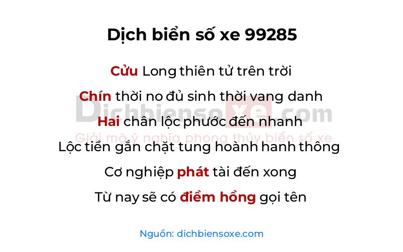 Dịch thơ biển số 99285