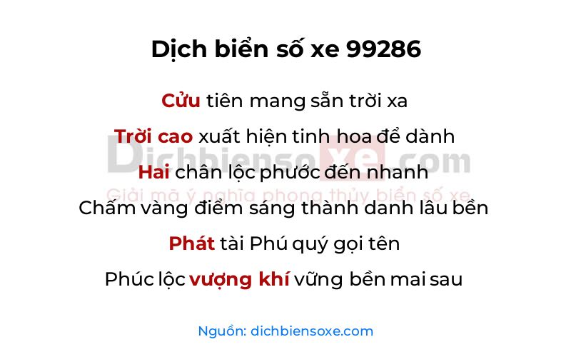 Dịch thơ biển số 99286