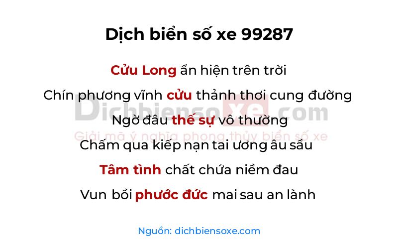 Dịch thơ biển số 99287