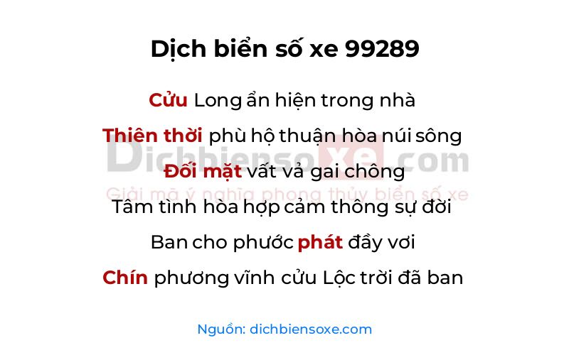Dịch thơ biển số 99289