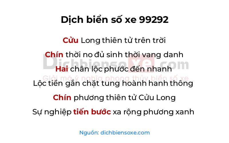 Dịch thơ biển số 99292