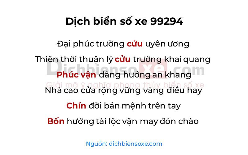 Dịch thơ biển số 99294