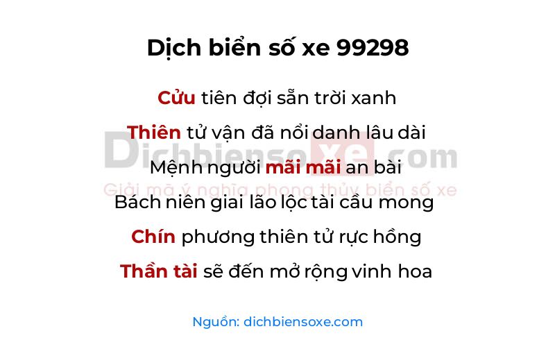 Dịch thơ biển số 99298
