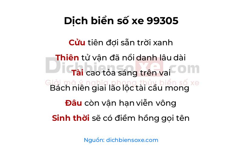 Dịch thơ biển số 99305