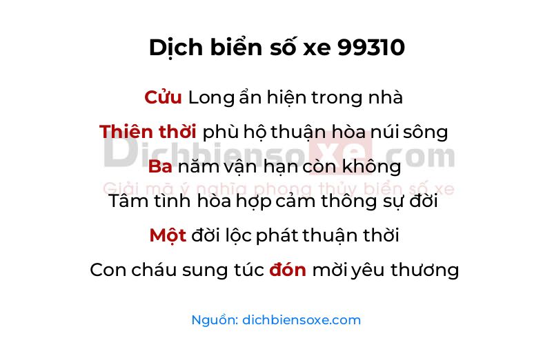 Dịch thơ biển số 99310