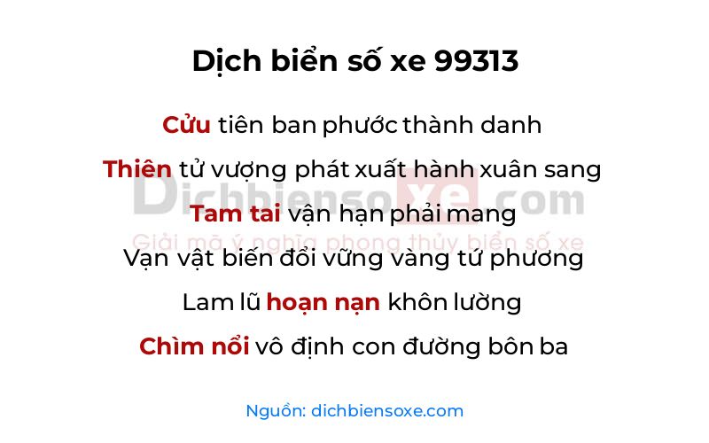 Dịch thơ biển số 99313