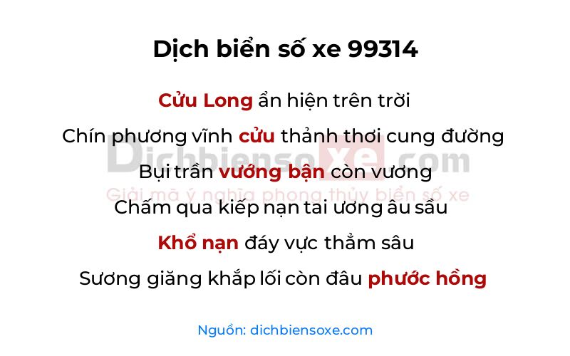 Dịch thơ biển số 99314