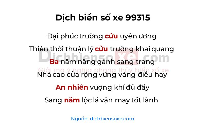 Dịch thơ biển số 99315