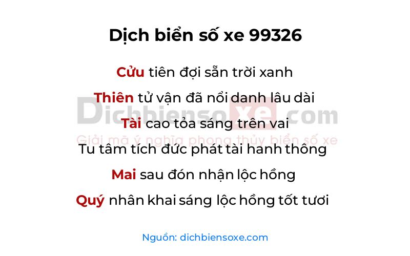Dịch thơ biển số 99326