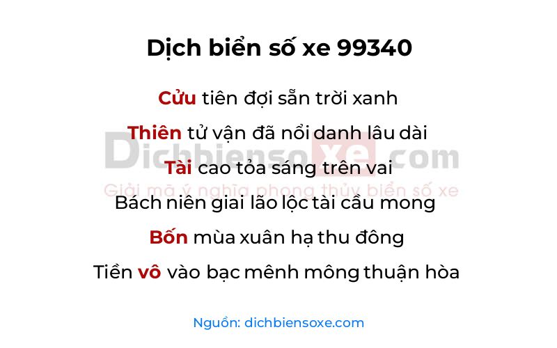 Dịch thơ biển số 99340