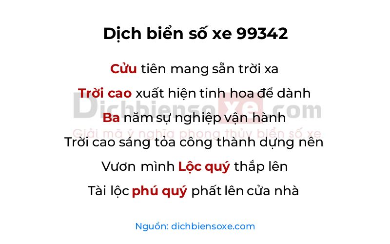 Dịch thơ biển số 99342