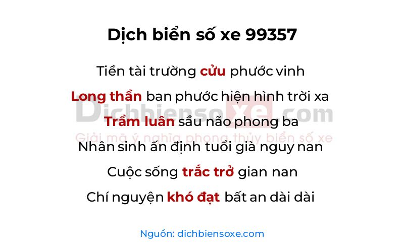 Dịch thơ biển số 99357