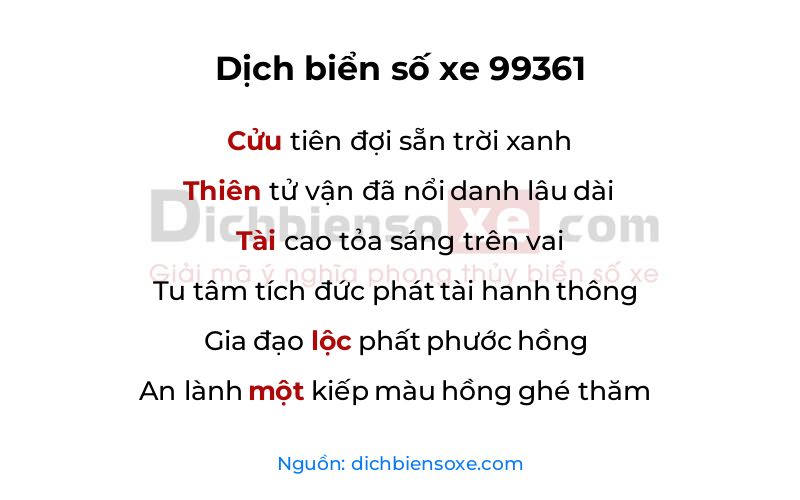 Dịch thơ biển số 99361
