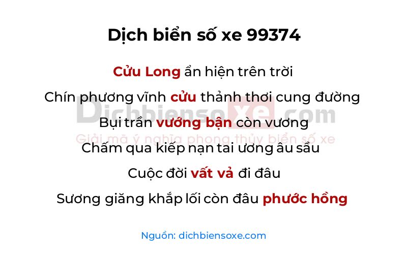 Dịch thơ biển số 99374