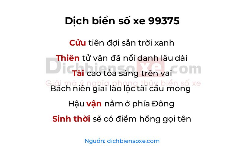 Dịch thơ biển số 99375