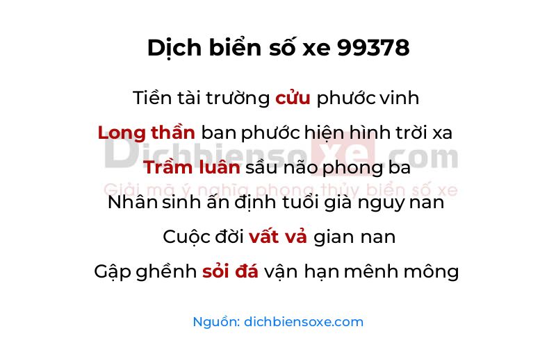 Dịch thơ biển số 99378