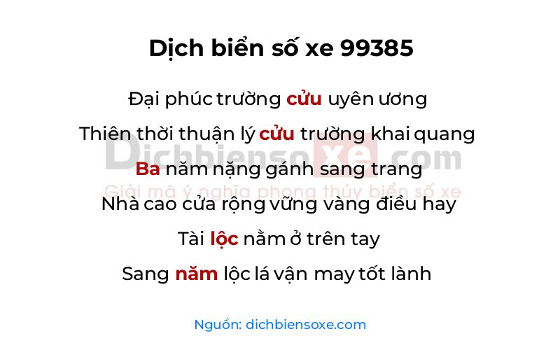 Dịch thơ biển số 99385