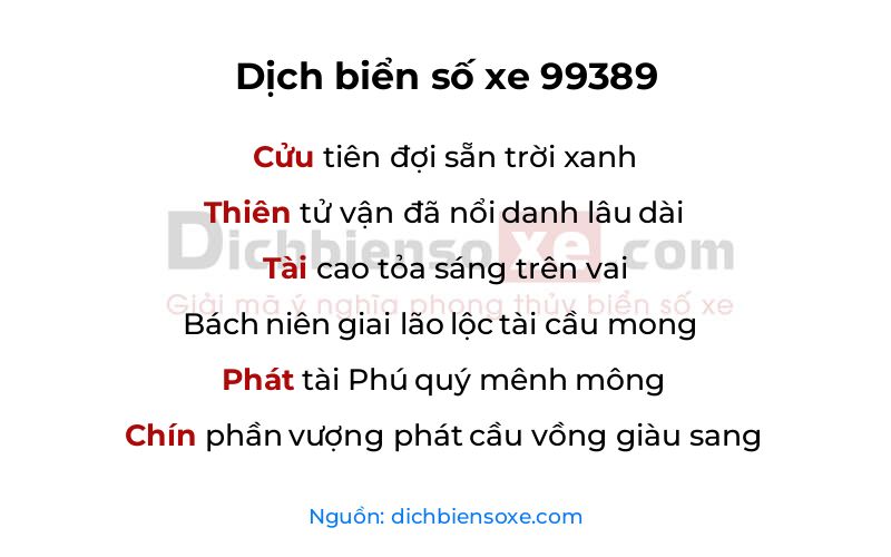 Dịch thơ biển số 99389