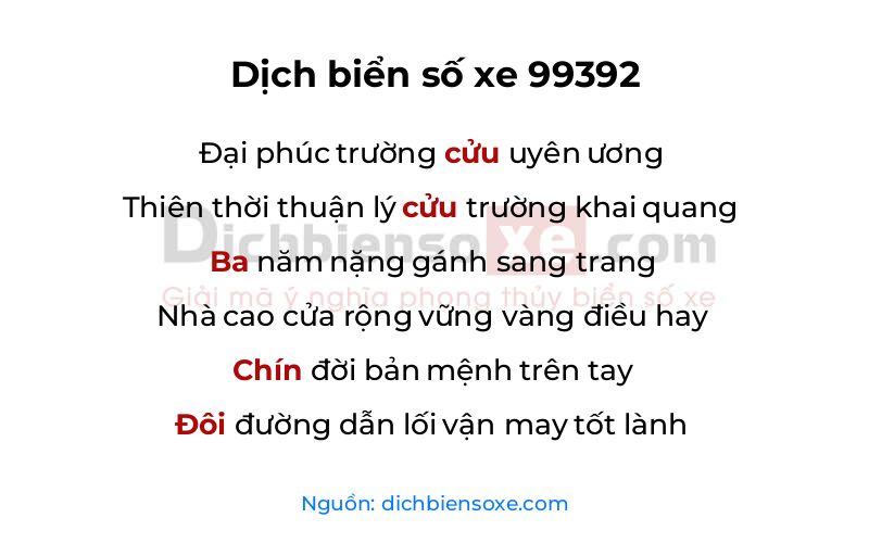 Dịch thơ biển số 99392