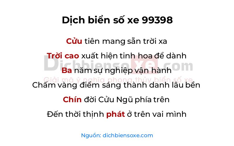 Dịch thơ biển số 99398